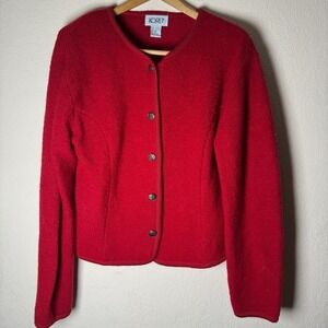 Koret Red‎ 100% Wool Knit Button Up Cardigan Sweater Women's Size 10